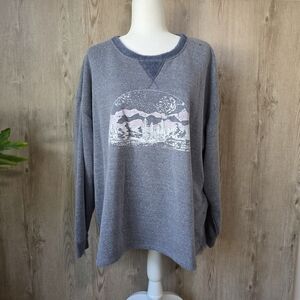 Women’s 2X Gray Graphic Crewneck Sweater | Angels Forever Young | Mountain Print